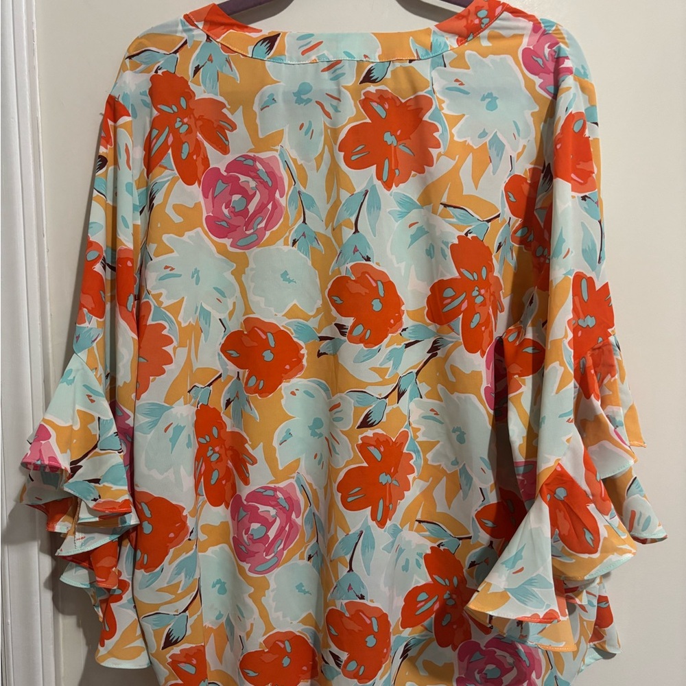 Vibrant Floral Blouse with Ruffle Sleeves - Picture 3 of 9